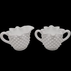 Vintage Fenton Hobnail Milk Glass Sugar Bowl and Creamer Set‎